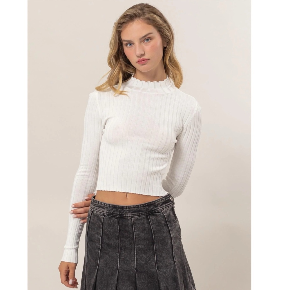 Mock Neck Ribbed Knit Crop Top
